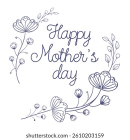 Happy Mothers day vector greeting card on white background.Happy Mothers Day typography poster. Hand drawn lettering as celebration badge, tag, icon. Text card invitation, template.