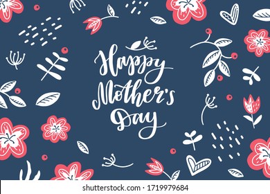 happy mother's day, vector hand lettering in scandinavian floral frame