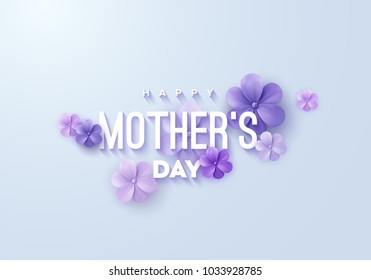 Happy Mothers Day. Vector Holiday Illustration With Colorful 3d Paper Flowers And Text Label. Realistic 3d Spring Banner. I Love You Mom. Holiday Sale Or Offer Sign