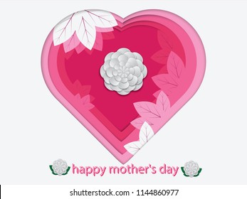 Happy Mothers Day. Vector holiday illustration with colorful 3d paper flowers and text label. Realistic 3d spring banner. I love you mom