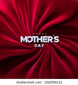 Happy Mothers Day. Vector holiday illustration of white paper label on red velvet fabric background. Realistic 3d banner. I love you mom. Holiday sale or offer sign