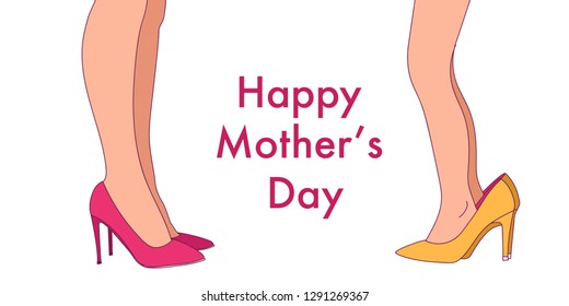 Happy Mother`s Day vector illustration for flyer, banner, poster or greeting card. Mother and daughter together. Woman's day.