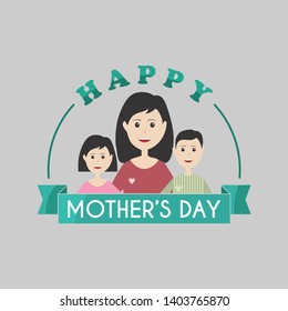 Happy Mothers Day Vector Illustration with mom, son and daughter