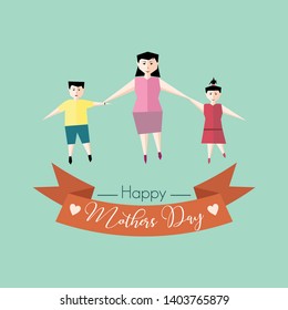 Happy Mothers Day Vector Illustration with mom, son and daughter