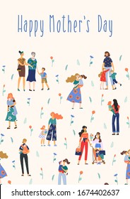 Happy Mothers Day. Vector illustration with women and children.  