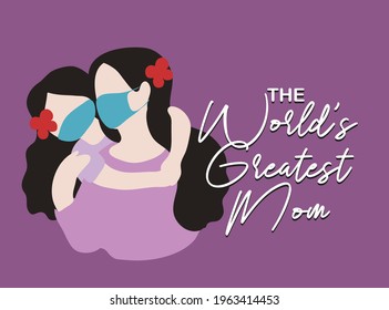 Happy Mothers Day. Vector illustration with beautiful woman and child in shoulder