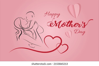 happy mother's day , Vector Illustration Of Mother Holding Baby. 