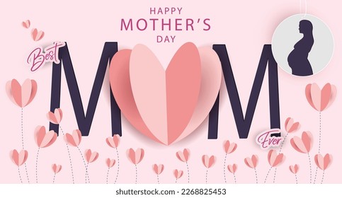 Happy mother's day vector illustration background with text. Happy mothers day decorative background in paper cut style.