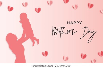 Happy mothers' day vector illustration banner. Mother's day typography with mother and child silhouette.