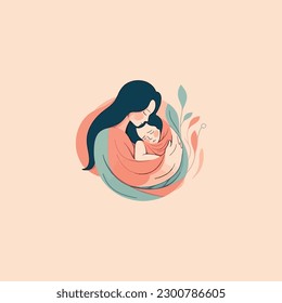 Happy Mother's Day. vector illustration of mother hugging her child