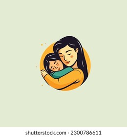 Happy Mother's Day. vector illustration of mother hugging her child