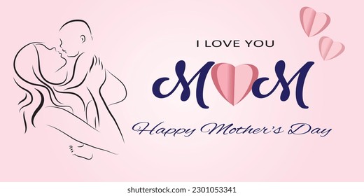 happy mother's day , Vector Illustration Of Mother Holding Baby. 
