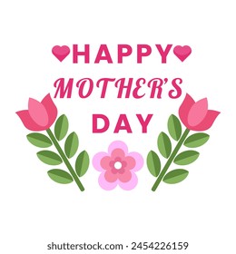 Happy mother's day vector illustration. Mother day greeting card banner poster template design with flowers text and heart sign symbol for celebration International mom holiday 