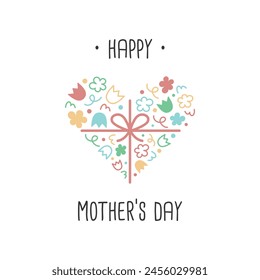 Happy Mother's Day vector illustration. Heart gift made of flowers, spring drawing. Isolated.