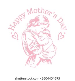 Happy Mother's Day Vector Illustration Captures the Essence of Mother Lovingly Embracing Her Child