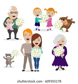 Happy Mother's Day. Vector illustration of greeting card with happy family