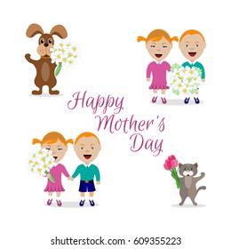 Happy Mother's Day. Vector illustration of greeting card with happy family