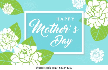 Happy Mother's Day Vector illustration. Mother's day card with Jasmine flower on blue background.