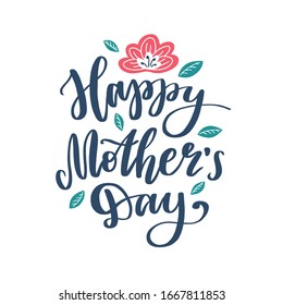 happy mother's day, vector lettering with flower on white background