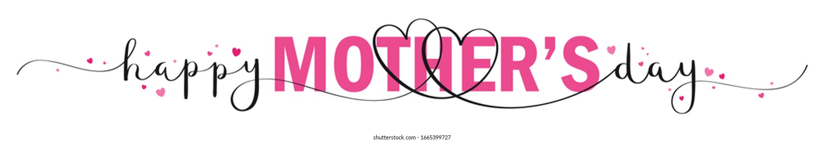 HAPPY MOTHER'S DAY vector mixed typography banner with brush calligraphy and pink hearts