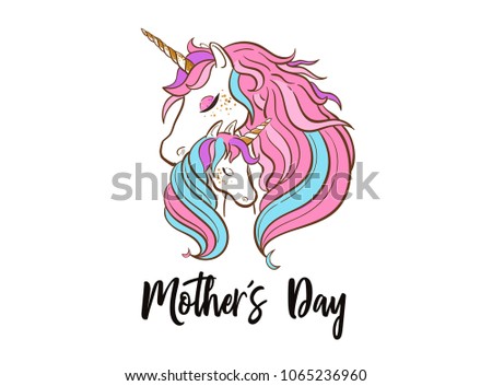 Happy Mothers Day Vector Postcard Unicorn Stock Vector (Royalty Free ...