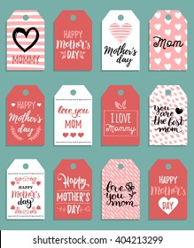 Happy Mother's day vector set of tags and labels. Greeting cards illustrations collection. Hand lettering calligraphy holiday background.