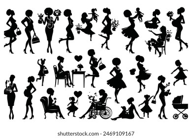 Happy Mother's Day Vector silhouette collection, on white background illustration for mothers day