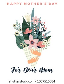 Happy Mothers Day. Vector template with flowers. Design element for card, poster, banner, and other use.