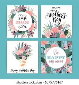 Happy Mothers Day. Vector template with flowers. Design element for card, poster, banner, and other use.