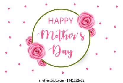 Happy Mother's Day vector wreath style in white background for greeting card, posters, banners, sale design, web and print marketing. Pink rose flowers design elements. Elegant and Minimal Design.