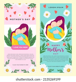 happy mother's day vertical banner flat style design set