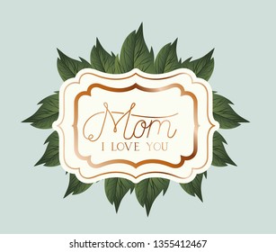 happy mothers day victorian square frame with leafs