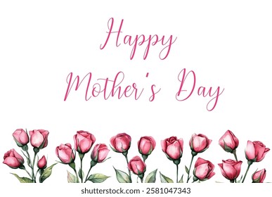 Happy Mother's Day watercolor banner with flowers. Banner with pink eustomas for Mother's Day. Spring watercolor flowers with holiday greetings. Vector illustration.