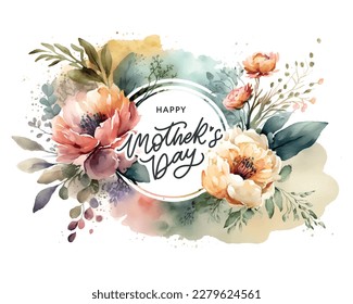 Happy Mother's Day Watercolor frame and vintage flowers for the holiday Wallpaper  invitation  posters  brochure  voucher discount  menu