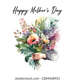 Happy Mother's Day Watercolor frame with vintage flowers for the holiday Wallpaper, invitation, posters, brochure, voucher discount, menu