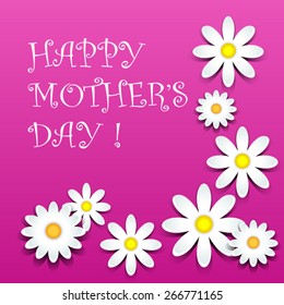 Happy mother's day, white daisies with shadows over pink