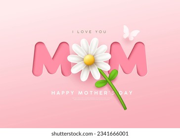 Happy Mother's day white flowers mom message and butterfly banner design on pink background, EPS10 Vector illustration.
