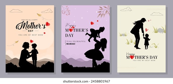 Happy Mother's Day wishes with heart. Vector symbols of love in the shape of a heart for greeting card design.