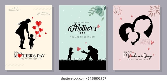 Happy Mother's Day wishes with heart. Vector symbols of love in the shape of a heart for greeting card design.