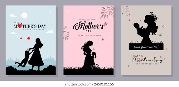 Happy Mother's Day wishes with heart. Vector symbols of love in the shape of a heart for greeting card design.