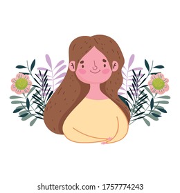 happy mothers day, woman flowers leaves decoration nature isolted design vector illustration