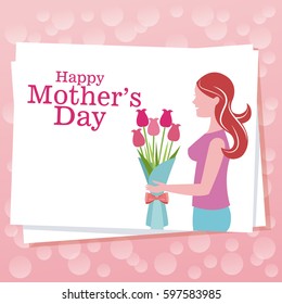 happy mothers day woman flowers dots background