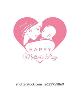 Happy Mother's Day Woman With Kid, Vector Poster, Happy Mother's Day, Greeting Card And Banner.