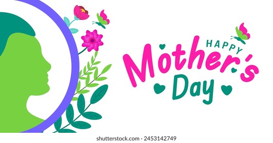 Happy Mother's day women vector design with colorful flower background template. use to background, banner, placard, card, and poster design template with text inscription and standard color.