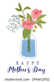 Happy Mother's Day.Blooming flowers bouquets in vases