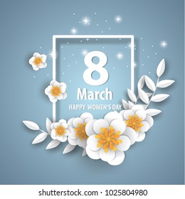 Happy Mother's Day.Floral Greeting card. Origami flower holiday.Vector illustration.Paper and craft art