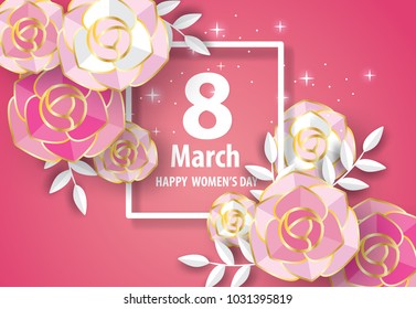 Happy Mother's Day.Floral Greeting card. Origami flower holiday.Vector illustration.Paper and craft art