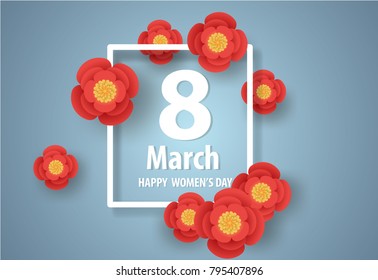 Happy Mother's Day.Floral Greeting card. Origami flower holiday.Vector illustration.Paper and craft art