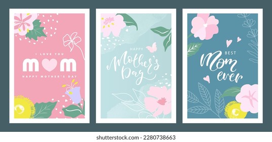 Happy Mother's Day.Greeting vector cards with beautiful flowers.