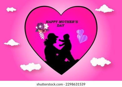 Happy Mother's Day,Mother's day greeting card,mother holding her baby,Pink background.